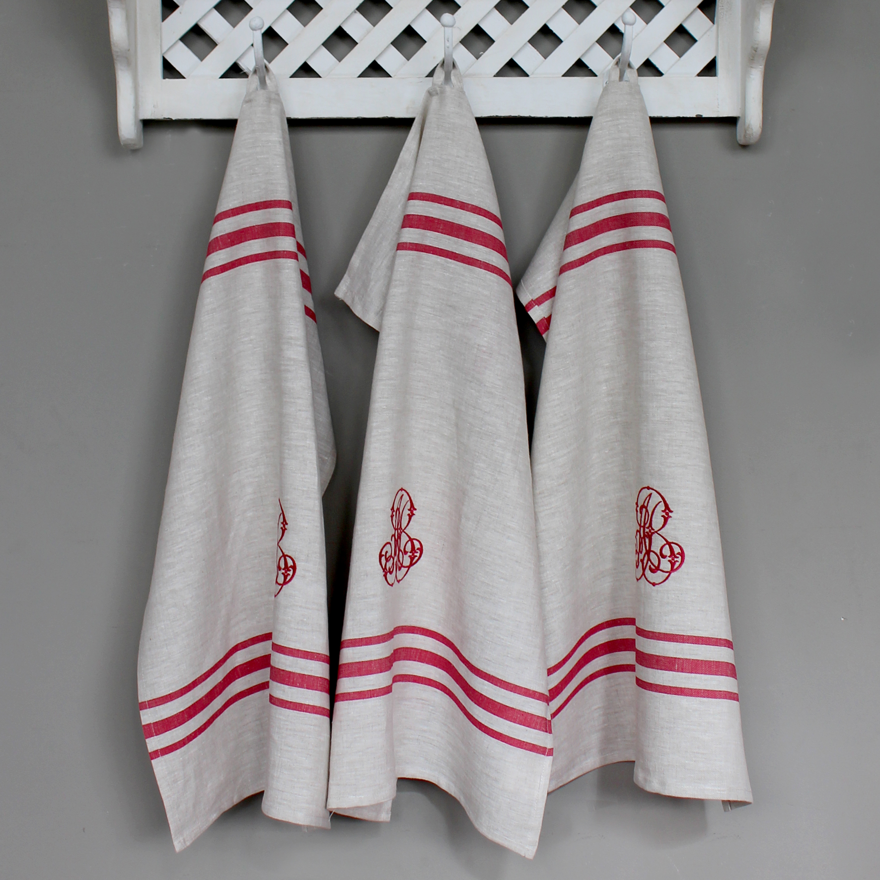 B Embroidery RED STRIPE Kitchen Towel