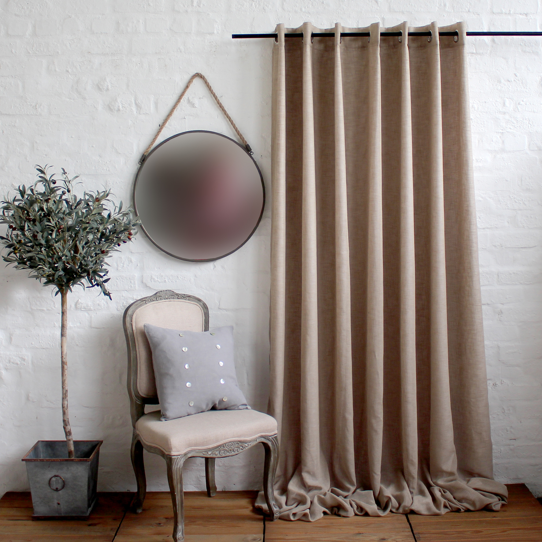 Ready Made Curtains Biggie Best Linen Plain Mesh Eyelet Curtian