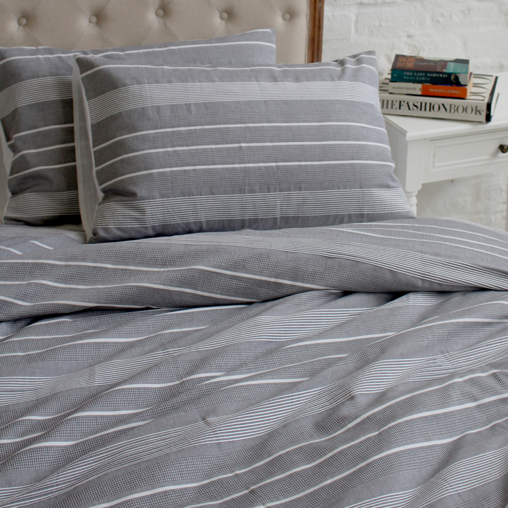 Essex Grey Stripe Soft Waffle Duvet Set