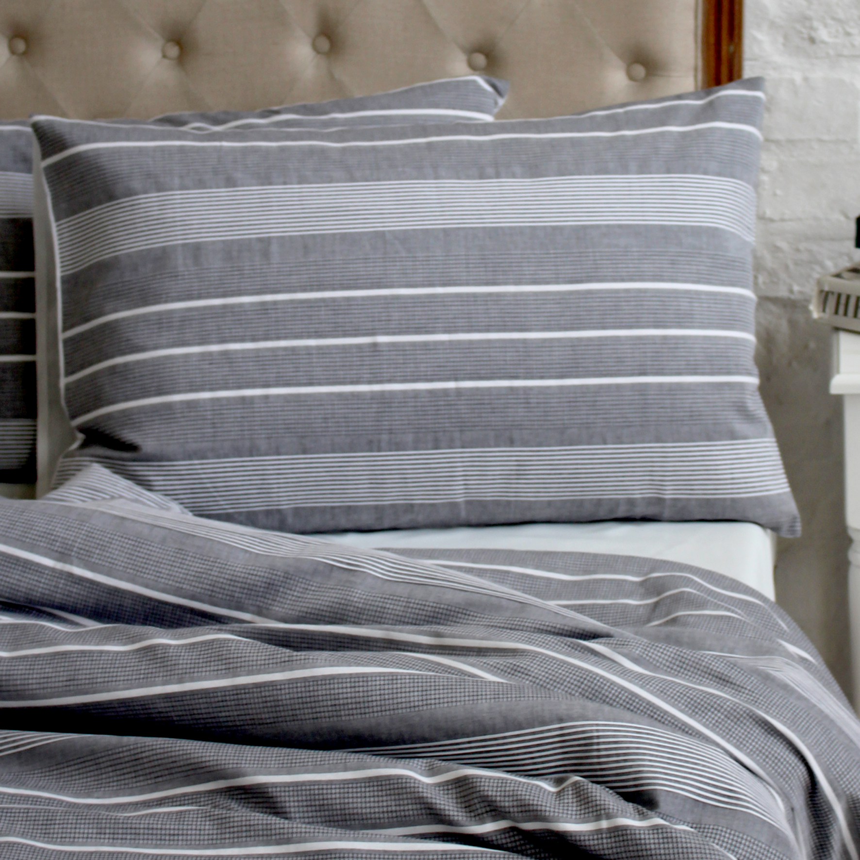 SET of 2 - Essex Grey Stripe Soft Waffle Pillowcases