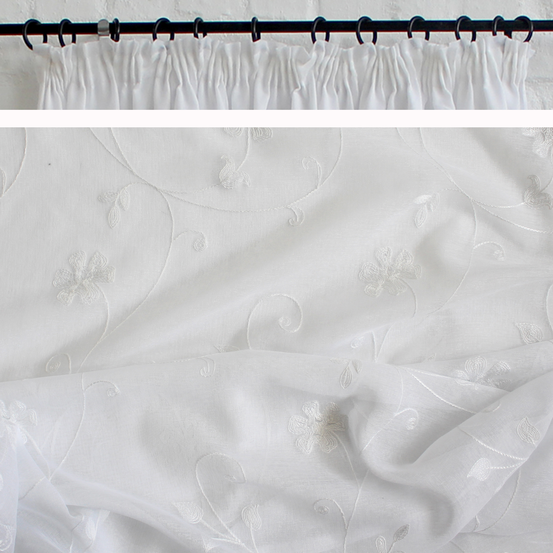 Rambler Embroidered Voile White/White TAPE Curtain